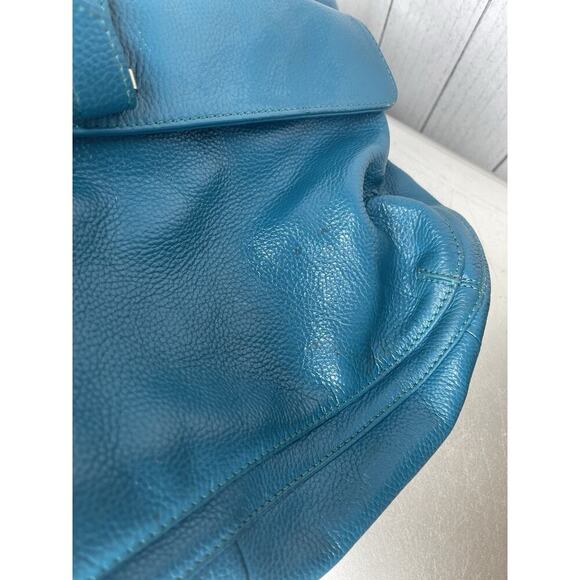 Zenith Genuine Pebbled Leather Tote Handbag Shoulder Bag Green Blue - Picture 4 of 8